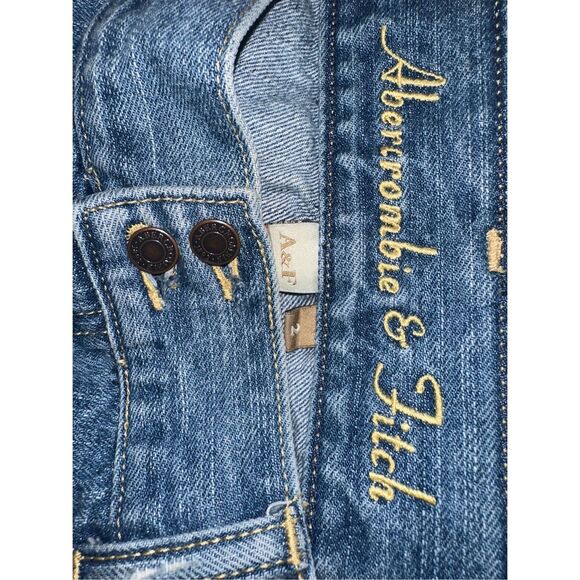 Vtg Abercrombie & Fitch Jean Mini Skirt Size 2 Blue Denim Lowrise Distress Y2K R - Picture 5 of 5